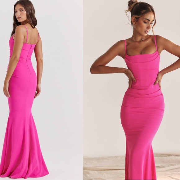 HOUSE OF CB 'Milena' Hot Pink Jersey Corset Maxi Dress - Picture 4 of 9